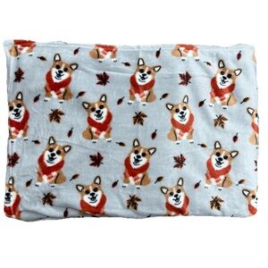 NWT Autumn Corgi Dogs Print Gray/Silver Background Ultra Plush Throw Blanket Dog